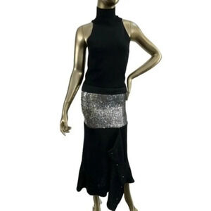 Esteban Cortazar Black Sequin Jersey Evening Dress